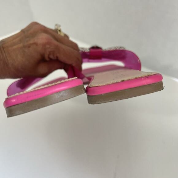 Flat Sandals Bow Rhinestones Size 9 Pink Sparkle Summer Beach Soul Princess - Picture 6 of 8